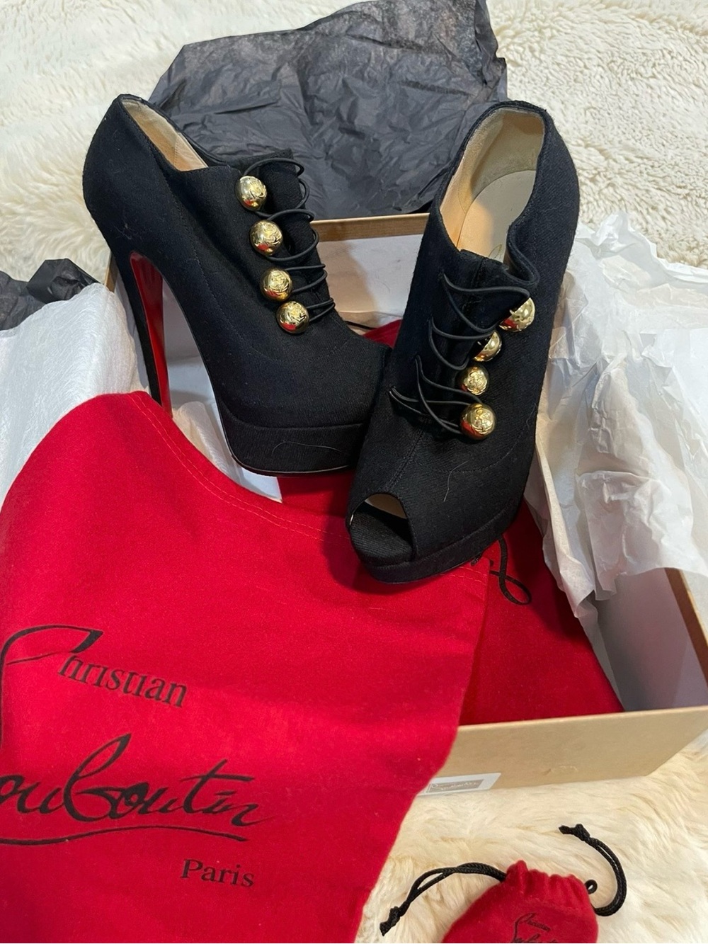 CHRISTIAN LOUBOUTIN Booties LOUBOUT 150 Black Flannel Nautical Boots Size 37